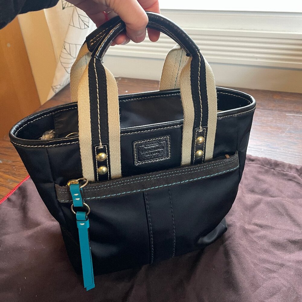 Coach Hampton Black Zip Top Nylon / Suede Mini Tote L05M-126